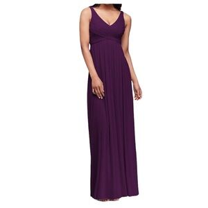 David’s Bridal Long Mesh Dress with Cowl Back Detail F15933 Plum Sz 6